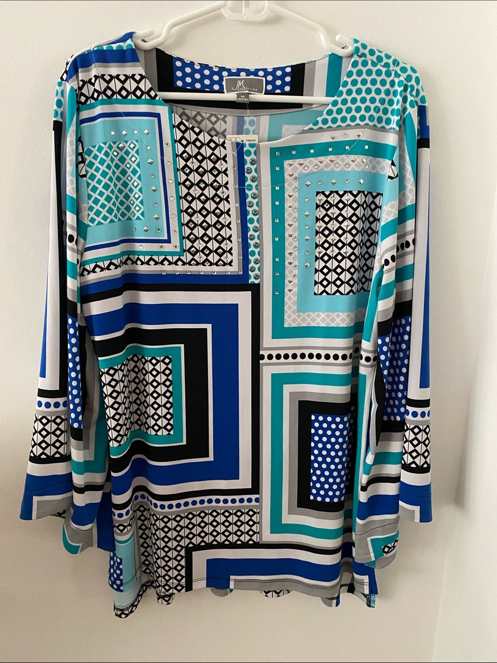 JM Collection Geometric Long-Sleeve Women's Top